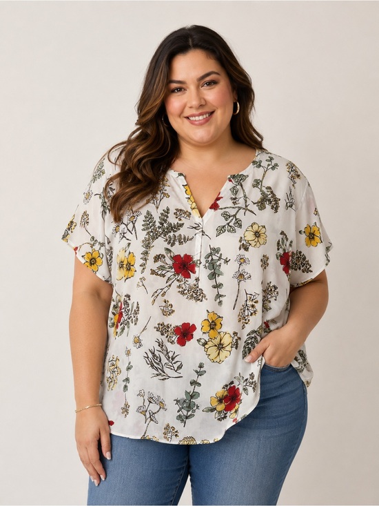 Maurices Tops - Floral V-Neck Short Sleeve Blouse